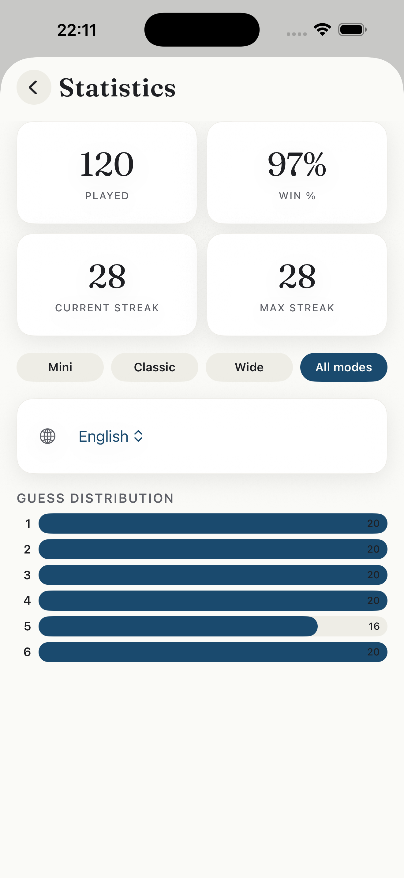 Stats screen, Accessible theme